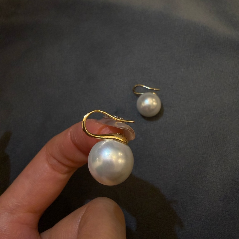sold! Elegant sterling silver lab created 14 mm Pearl Earrings